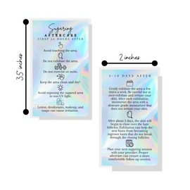 Sugaring Hair Removal Aftercare Cards | 50 Pack | Size 2x3.5” inches Business Card Size | Waxing Aftercare Kit Cards | Client Hand Out Wax Post Sugar FAQs Aftercare Faux Holographic Rainbow design
