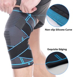 lenpestia Knee Supports Adjustable Knee Brace for Women and Men Knee Compression Sleeve for Sports Running Fitness Arthritis Joint Pain Meniscus Tear Injury Recovery (Single) (L)