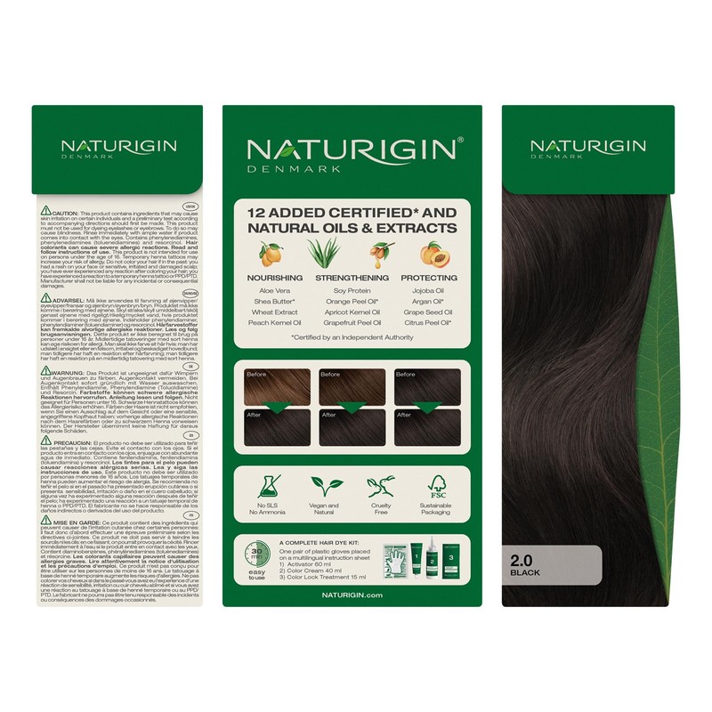 Naturigin Permanent Hair Color, 2.0 Black, Ammonia Free, 100% Gray