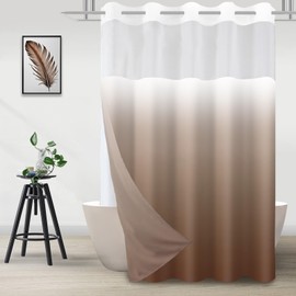TWLSNCD Extra Long No Hook Ombre Brown Shower Curtain with Snap in Fabric Liner Set, Modern Hotel Style Design for Bathroom, Double Layer Ringless with See Through Mesh Top Window, 71" x 84"