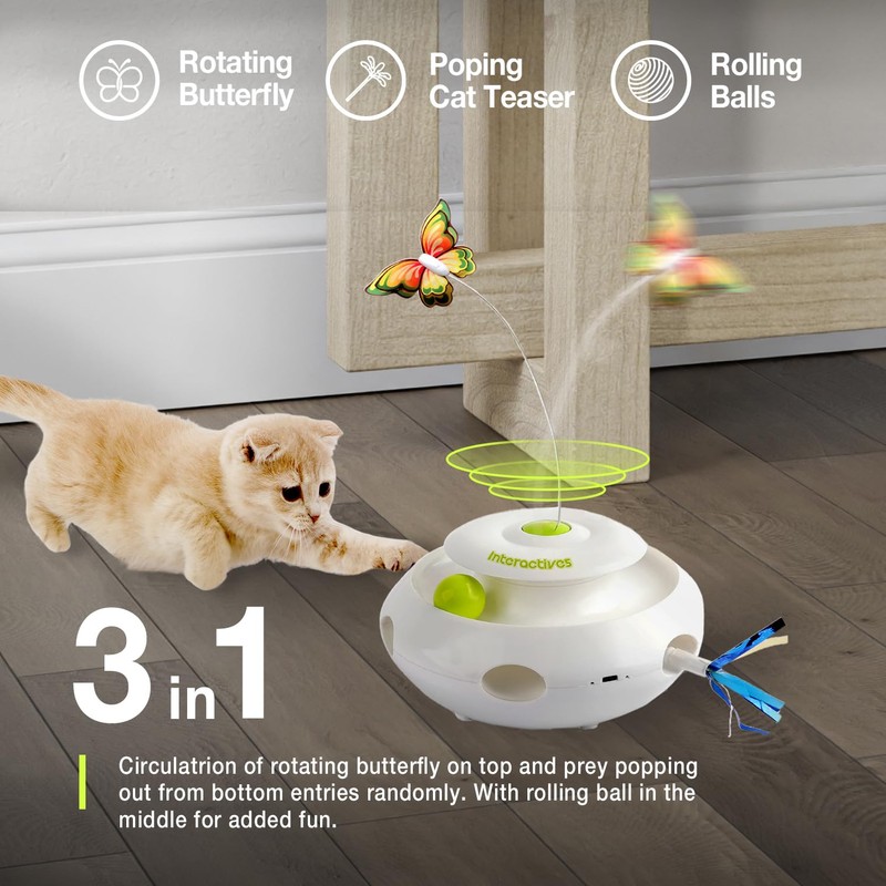 ALL FOR PAWS 3 in 1 Interactive Cat Butterfly Flutter