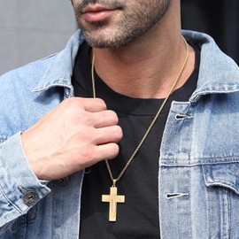 GLITTO Football Cross Necklace for Boys Men Stainless Steel Pendant Chain Religious Christian Baptism First Communion Confirmation Stuff Gear Accessories Jewelry Gift Serenity Prayer Gold