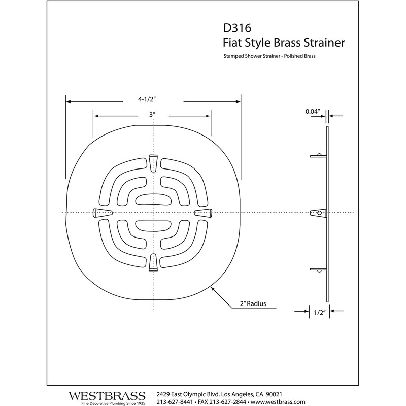 Westbrass D316-18 4-1/2" OD Brass Snap-in Shower Strainer Grid Drain