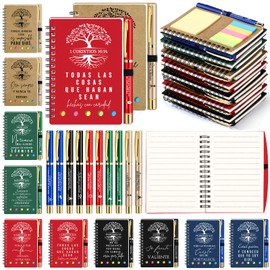Dunzoom 40 Pcs Christian Back to School Gift for Church Religious Notebooks with Sticky Notes Ballpoint Pens Vbs Gifts Bulk Prayer Journal Notepad Party Favor for Sunday School (Spanish Classic Style)