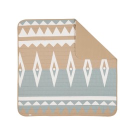 Toddlekind Pretty Practical Mat 100% Organic Cotton 47" x 47”, Reversible, Portable, Travel, Portable, Indoor/Outdoor, for Babies/Toddlers, Tribal-Mineral (Blue/Beige)