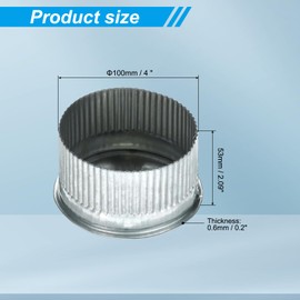 PATIKIL 4 Inch Metal Tee Cap, Galvanized Steel Duct End Cap Crimped Dry Vent Cover Ducting Sealing Tee Plug for HVAC Systems Indoor and Outdoor Use