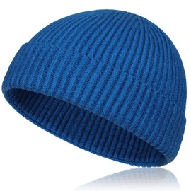 Dumrotite Wool Short Fisherman Beanie for Men Women, Knit Cuff Trawler Beanie Caps Winter Warm Hats
