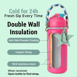 ChugJug Insulated Water Bottle 40 oz with Strap, Leak-Proof Stainless Steel Water Bottle with Flip Straw & Spout Lid, BPA-Free, Reusable Cute Metal Water Bottles for Women & Girls, Keeps Drinks Cold