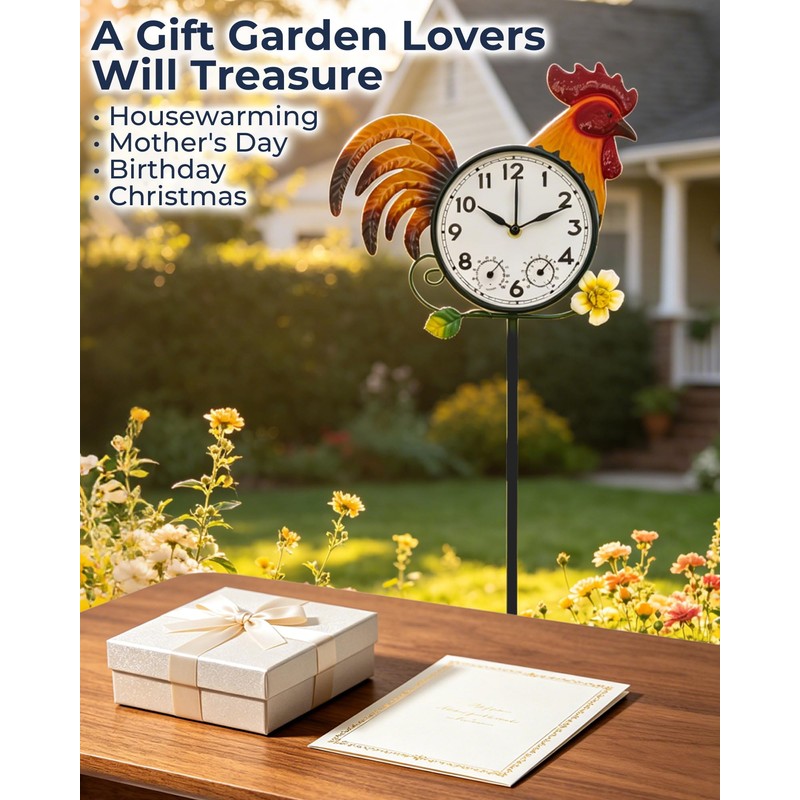 Rooster Outdoor Clock with Thermometer & Hygrometer