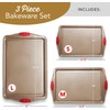 Baking Sheet Set, 3-Piece Cookie Sheet Set with Silicone Handles,