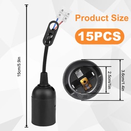 Pack of 15 E27 Replacement Sockets, GOMETY E27 Lamp Holder, 4 A, 250 V Max. 60 W, Construction Socket, Renovation Socket with Cable, Black Construction Site Socket for Construction Lamps, Ceiling