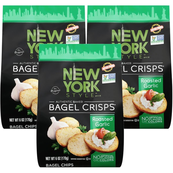 New York Style Garlic Bagel Crisps, 7.2 oz (Pack of 3)