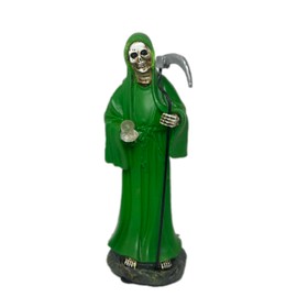 Santa Muerte Green Holy Death Grim Reaper Skull Skeleton 5" Tall
