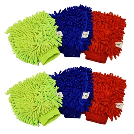 Lab88 Microfiber House Cleaning and Car Wash Glove Mitts- Double Sided Chenille Microfiber Glove - Dynamic Microfiber Cleaning Cloth Mitten FITS Adult Hand (Multi-Color, 6-Pack)