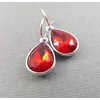 July Birthstone Earrings - Ruby Crystal Sterling Silver Teardrop Earrings