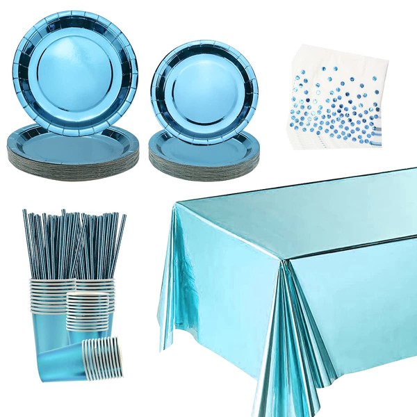 Blue Party Birthday Supplies Tableware Set - Include Plates, Cups,