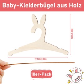 Kaisibum Pack of 10 Baby Clothes Hangers, Children's Clothes Hangers, Wooden Small Non-Slip Dolls, Bunny Ears Shaped