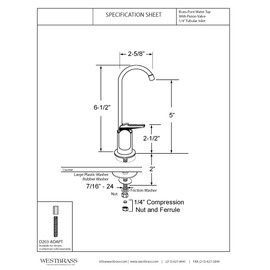 Westbrass D203-NL-07 6" Touch-Flo Style Pure Cold Water Dispenser Faucet, 1 Pack, Satin Nickel