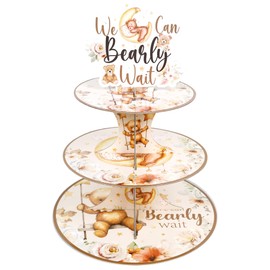 Keluna Bear Baby Shower Cupcake Stand - 3 Tier Bear-Themed Cupcake Stand for Baby Shower Party, Cardboard Material