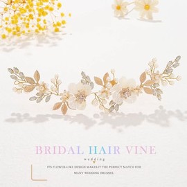 Enredadera para el cabello con flores para boda de novia, tocado de cristal dorado, diadema de hojas de perla para novia, accesorio para el cabello de dama de honor