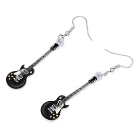 RAIDIN Acrylic Creative Music Bass Electric Guitar Earrings for Women Girls Gift Cute Dangle Earrings Jewellery for Party Charms Decorations (Black)