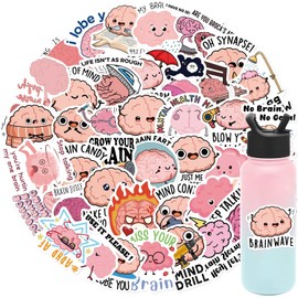 50PCS Funny Brain Stickers for Kids,Teens,Adults, Cute Cartoon Cerebrum Sticker Bulk,Vinyl Waterproof Mental Decal for Water Bottle,Laptop,Phone,Scrapbook,Body Organ Biology Decals (Brain)