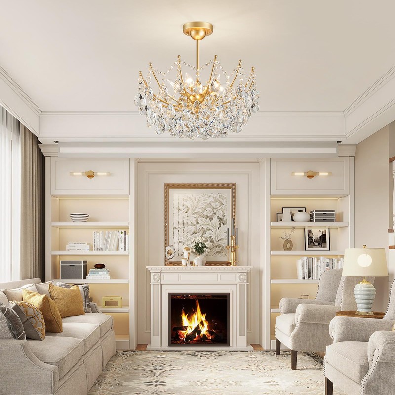 ANJIADENGSHI Crystal Chandelier Ceiling Light, Modern Semi Flush Mount Ceiling