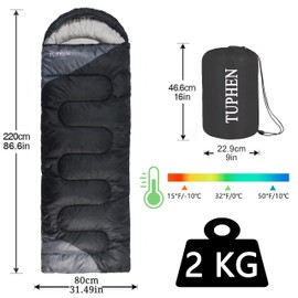 tuphen Camping Sleeping Bag for Adults Kids - 3-4 Seasons Warm Cold Weather - Waterproof Sleeping Bags for Hiking Backpacking Outdoor - Lightweight Summer Winter Packable Travel Gear