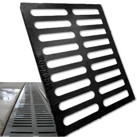 MASSLUNT Cast Iron Drain Grate 20x16 in, C-Class 56200 lbs Heavy-Duty Driveway Channel Cover, Outdoor Trench Drainage Grate, Black Rectangle Metal Sewer Cover for Garage (True 19.7x15.7)
