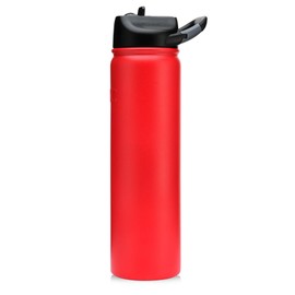 SIC (Seriously Ice Cold) Red 27 Oz. Travel Sport Bottle Double Wall Stainless Steel Vacuum Insulated No Sweat Bottle with Carabiner Lid - BPA Free Drinkware. Stainless & Powder Coated Colors
