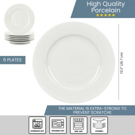 STPGOODS White Dinner Plate Set of 6 Porcelain Plates Set 10.5" Plates