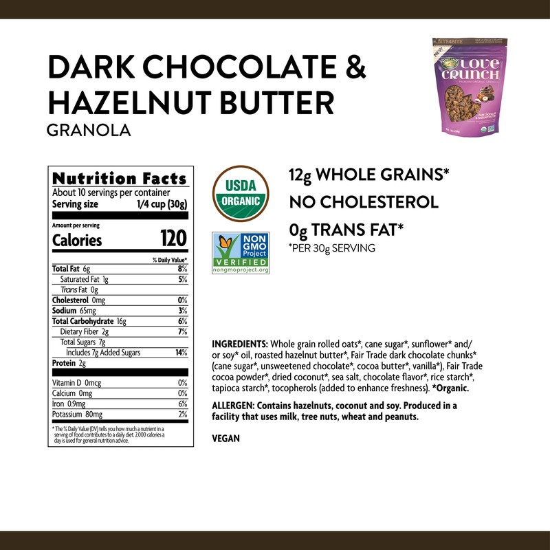 Love Crunch Organic Dark Chocolate & Hazelnut Butter Granola, 10.6