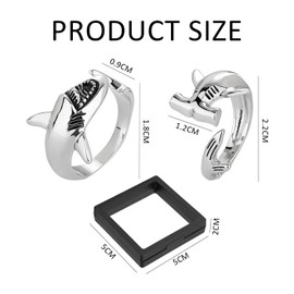 SLEEKEE Pack of 2 Shark Rings, 1 Jewellery Box, Adjustable Open Ring, Vintage Ring with Big White Shark, Shark Jewellery Accessories, Jewellery Gifts for Men and Women, One size, Zinc