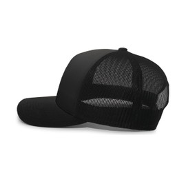 Pacific Headwear Standard 5-Panel Trucker Snapback Cap, Black/Black