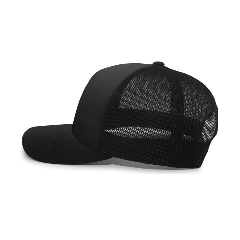 Pacific Headwear Standard 5-Panel Trucker Snapback Cap, Black/Black