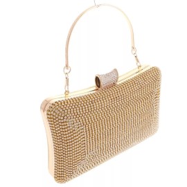 neXxtten Gold Tone Metal Handle Rhinestone Clutch Evening Bag TLX156-GLD