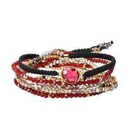 AeraVida Stylish Oval Shaped Faceted Crystal with Red and Metallic Beads Wrap Bracelet