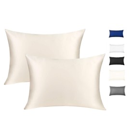 100% Mulberry Silk Pillowcase for Hair and Skin, Both Side 19 Momme Silk with Hidden Zipper,2 Pack (Beige, King)