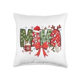 Mama Christmas Coquette Bow Santa Hat Xmas Tree Mommy Outfit Throw Pillow