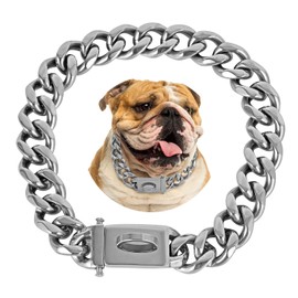 BAOBOTE 20MM Silver Dog Chain,Cuban Link Dog Collar with Design Secure Buckle,Cuban Link Strong Heavy Duty Chew Proof for Medium Dogs(20" Silver)