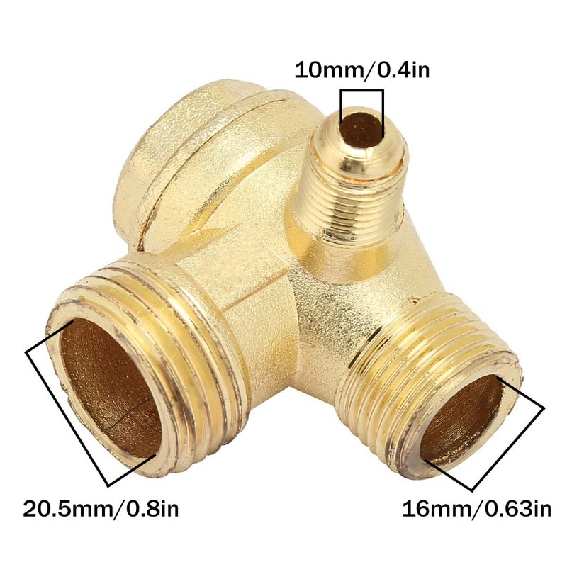 3-Way Brass Air Compressor Check Valve 1/2 Inch 1/8 Inch