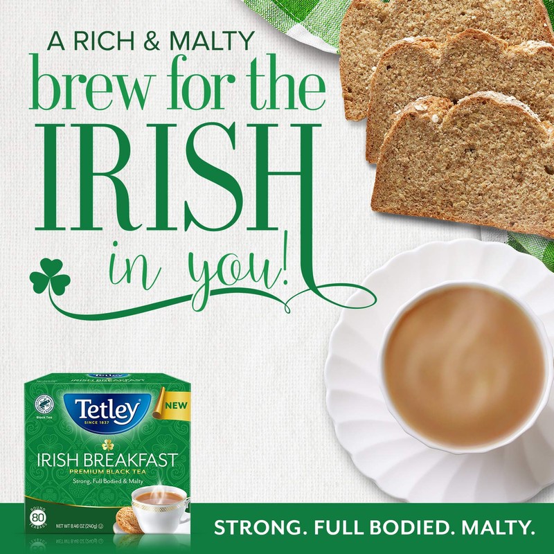 Tetley Irish Breakfast Premium Black Tea, 80 Tea Bags, Rainforest