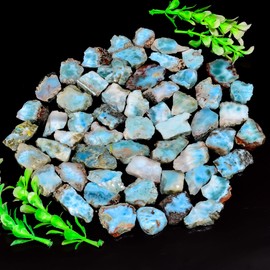 Natural Larimar Raw Slice Gemstone- Healing Crystals for DIY Jewelry Making -Loose Natural Cabochon -Perfect for Crafting Unique Jewelry Designs (5 pcs, 25-35 mm)