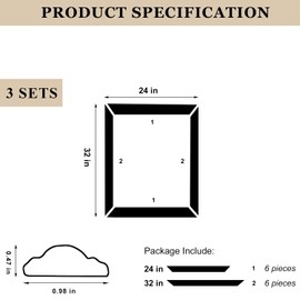 3 Set Peel and Stick Wall Molding Kit,24" x 32" Premade Self Adhesive Wainscoting Panels,Ready to Assemble Accent Molding Trim for Interior Wall Moulding Decor