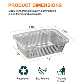 sourcing map 30pcs Aluminum Foil Pie Pans 7.48x5.12" Rectangle Disposable Non-Stick Baking Pans for Pies Quiches Tarts Baking Cooking Reheating Parties, Silver