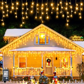 66ft 640 LED Icicle Christmas Lights Outdoor - 8 Modes Icicle Lights with 120 Drops, Waterproof Plug in Fairy String Lights with Timer Memory for Party Holiday Wedding Christmas Decoration, Warm White