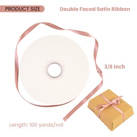 Cinta de satén de doble cara de oro rosa de 3/8 pulgadas x 100 yardas, cinta de tela de poliéster para envolver regalos, boda, hacer lazos, corona, decoración de día festivo, costura DIY