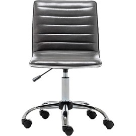 BTEXPERT Swivel Mid Back Armless Ribbed Designer Task Faux Leather Soft Upholstery Office Chair Gray, Grey Set of 2 (5029G-2)
