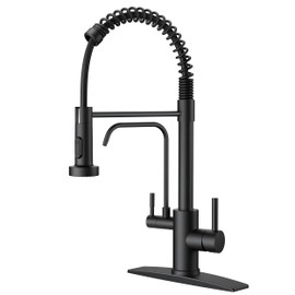 FORIOUS Black Kitchen Faucets,2 in 1 Pull Down Faucet with Purfied Water Filter, Commercial Stainless Steel 2 Handle Sink Faucet and Drinking Water Faucet for Kitchen Sink Farmhouse Bar, Matte Black