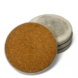 JJ Composites Industrial Concrete Coasters – Handcrafted, American Made, Set of 4 Round 4”, Modern Style, Non-Slip Cork Backing, Absorbent Protection, for Candles & Home Decor